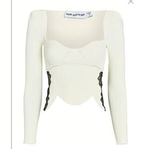 Self Portrait Knit Ivory Lace Top - Size Large - Revolve